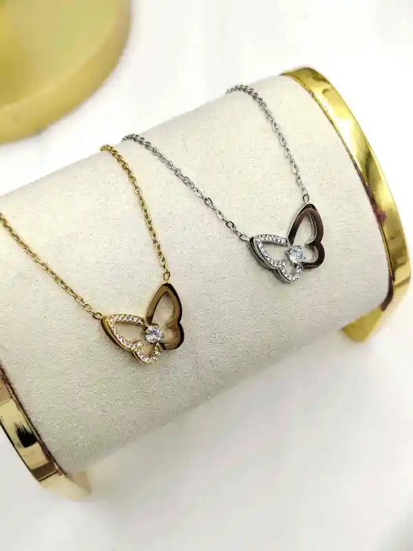 Collier Pendentif Papillon En 3D En Acier Inoxydable  | Bijoux fantaisie en acier inoxydable