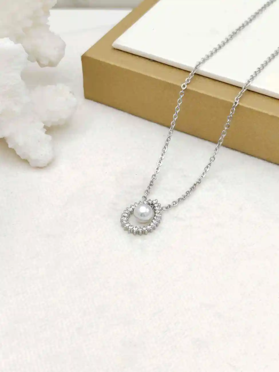 Collier Pendentif Perle En Acier Inoxydable  | Bijoux fantaisie en acier inoxydable