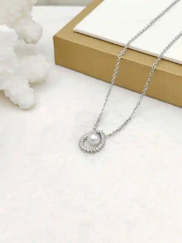 Collier Pendentif Perle En Acier Inoxydable  | Bijoux fantaisie en acier inoxydable