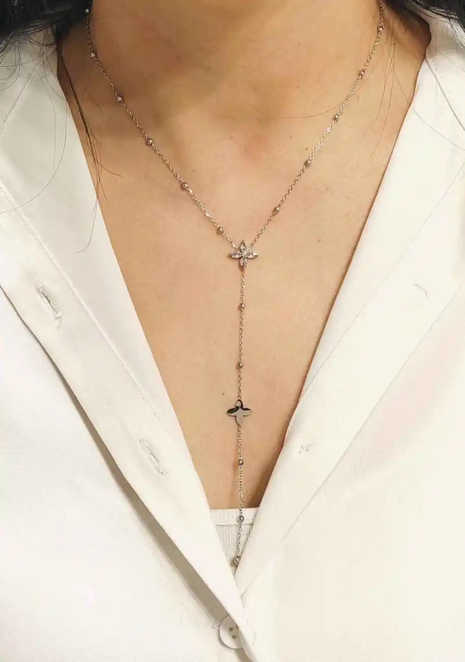 Collier Cravate Fleur En Acier Inoxydable | Bijoux fantaisie en acier inoxydable