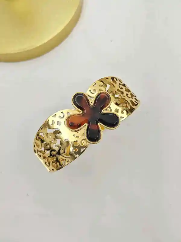 Bracelet Jonc Fleur Motif Léopard En Acier Inoxydable  | Bijoux fantaisie en acier inoxydable