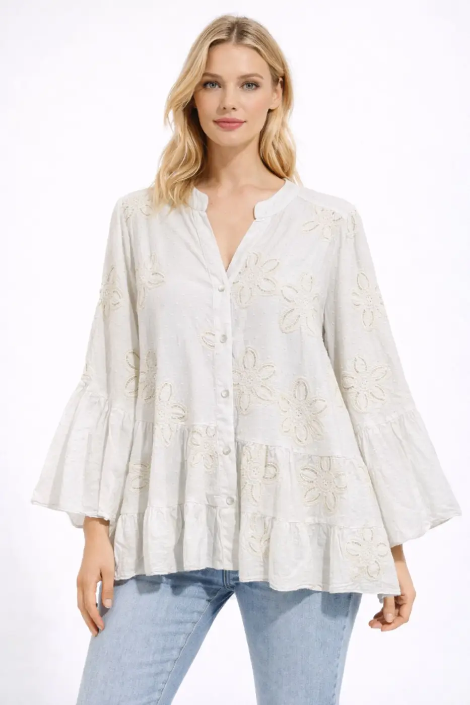 Blouse brodée en coton texturé | Vintage Mode