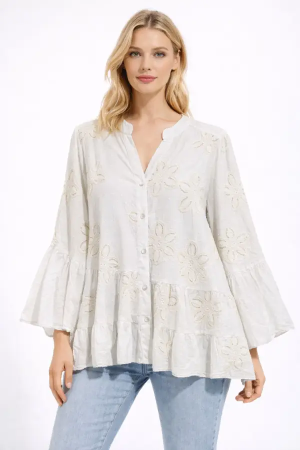 Blouse brodée en coton texturé | Vintage Mode