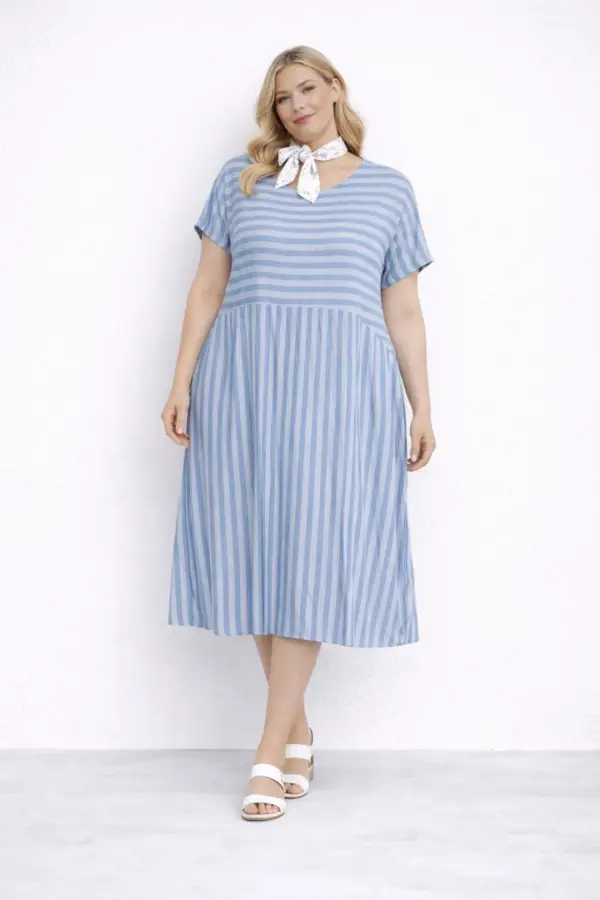 Robe longue rayée fluide grande taille | Vintage Mode