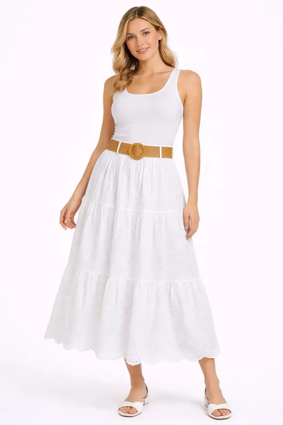 Jupe longue en coton brodé avec ceinture élastique | Vintage Mode