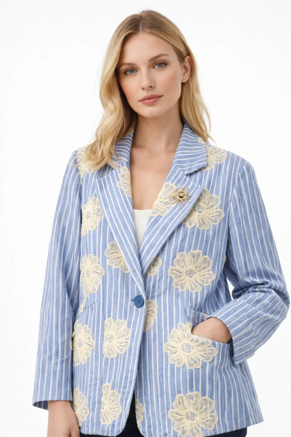 Veste rayée en coton avec broderies soleil | Vintage Mode