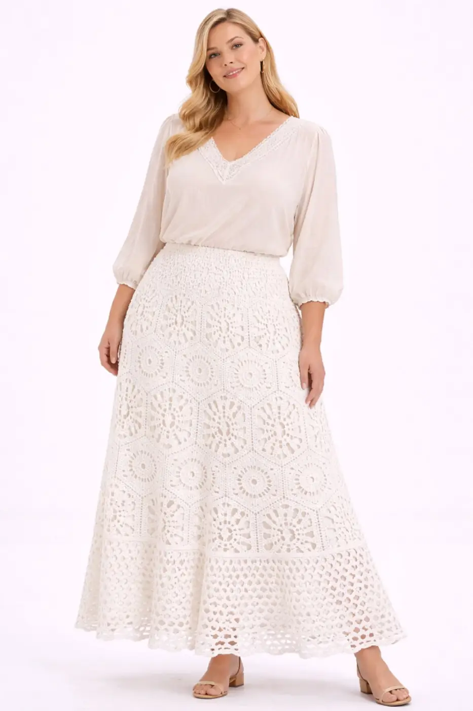 Jupe longue en crochet bohème | Vintage Mode