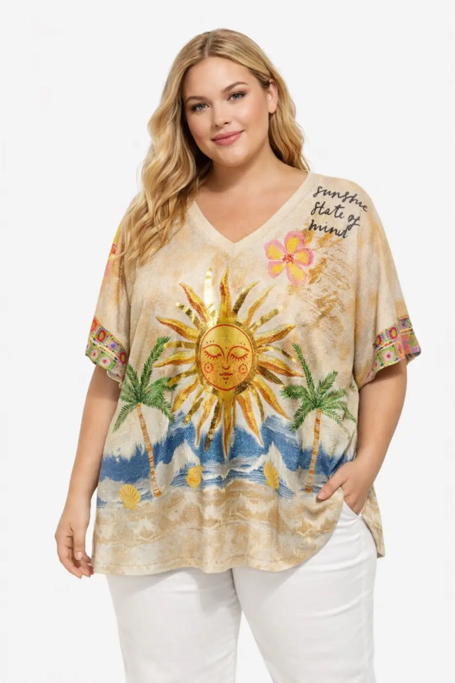 Top imprimé soleil & plage – Coupe fluide | Vintage Mode