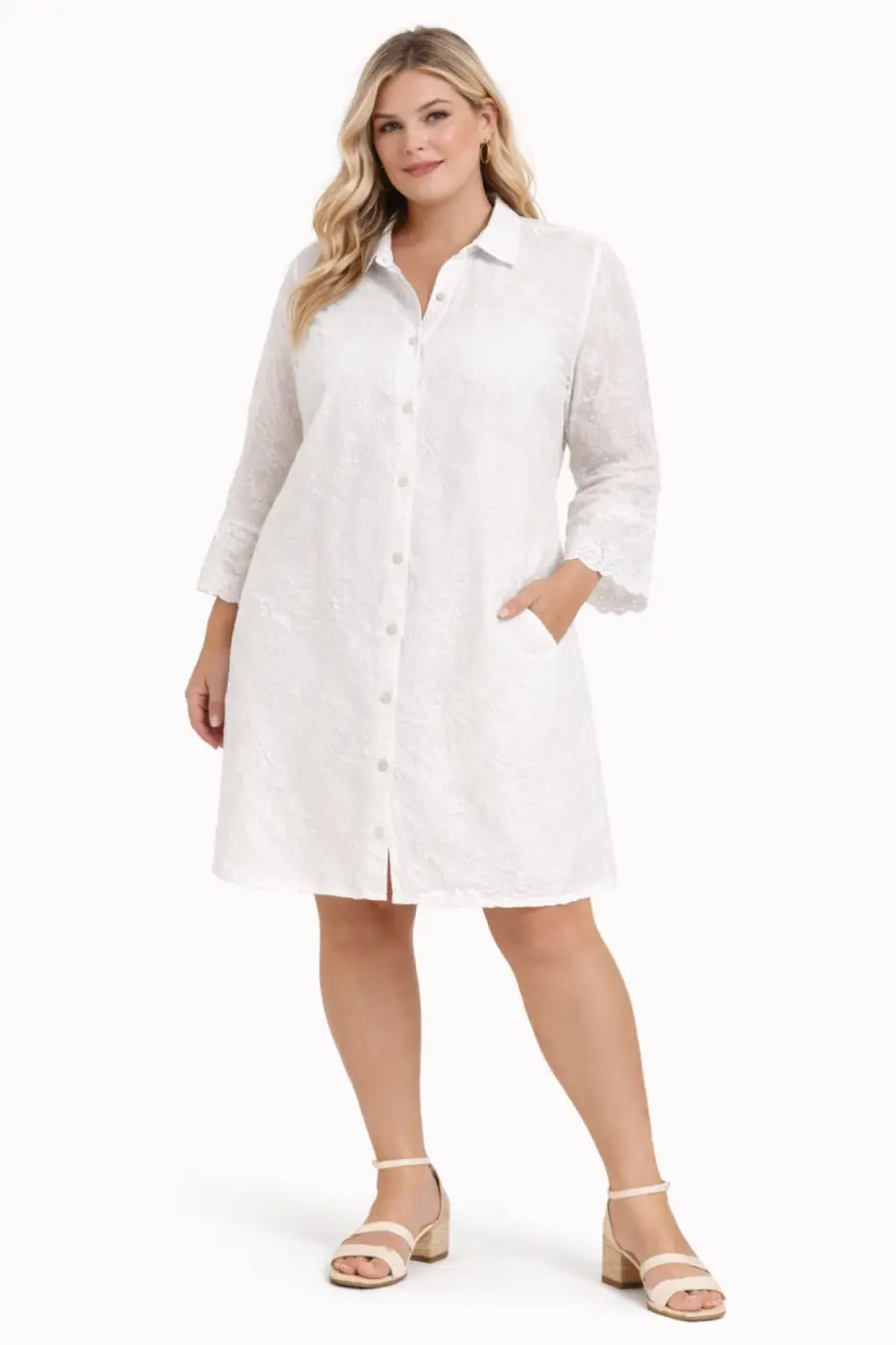 Robe chemise grande taille en coton brodé  | Vintage Mode