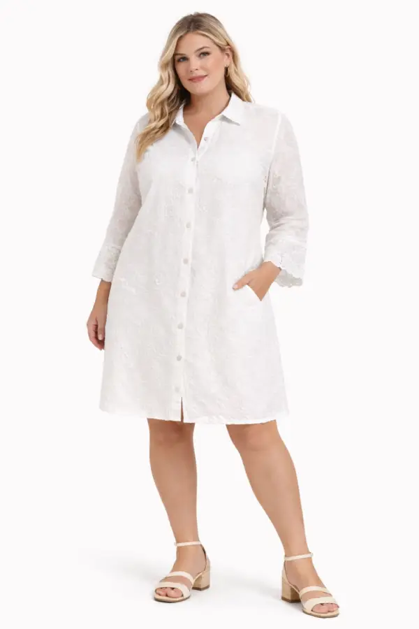 Robe chemise grande taille en coton brodé  | Vintage Mode