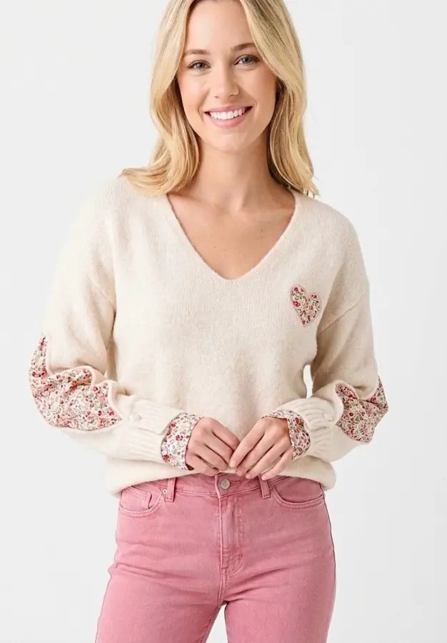 Pull coeur tissu fleurs | Neyla