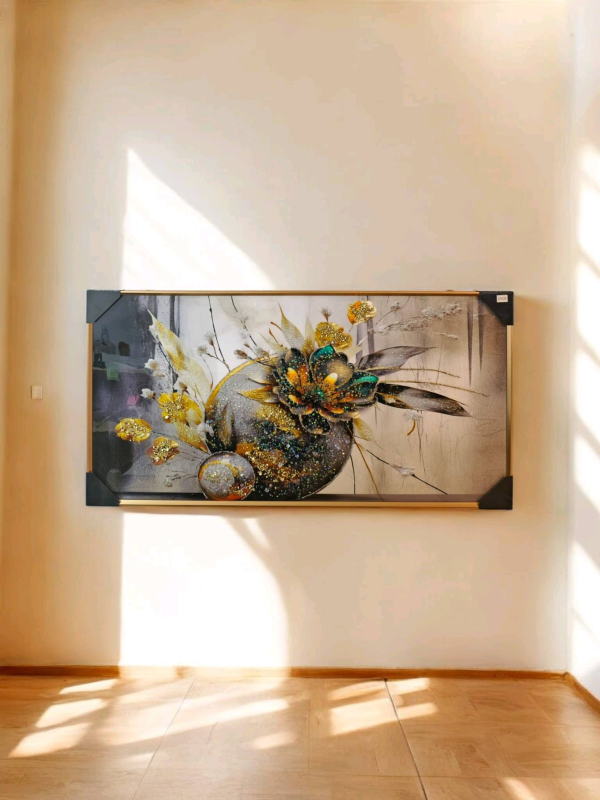 GRAND CADRE FLEUR CRISTAUX 122x62cm | MULTI-AFFAIRES