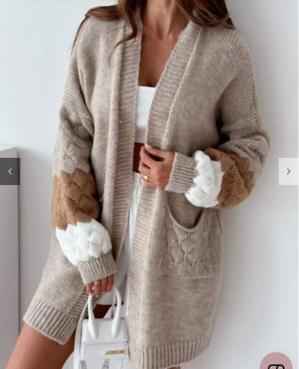 Gilet Long Ouvert Avec Poche 
Détail Manche | Vintage Mode