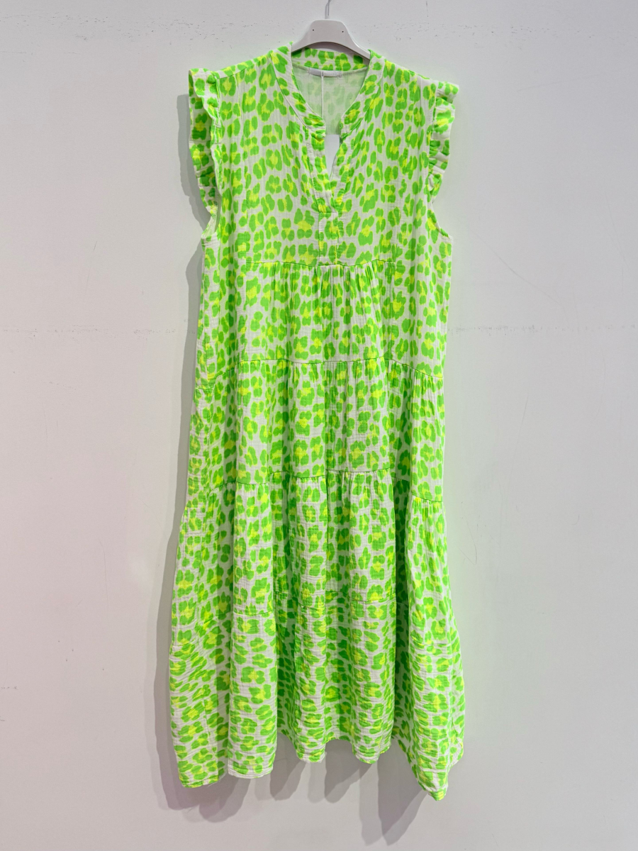 Long Cotton Tiered Leopard Print Dress | Merci.