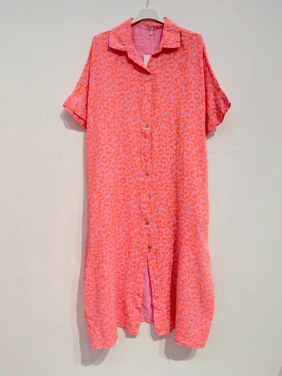 Bright Colored Leopard Print Button Down Dress ( | Merci.