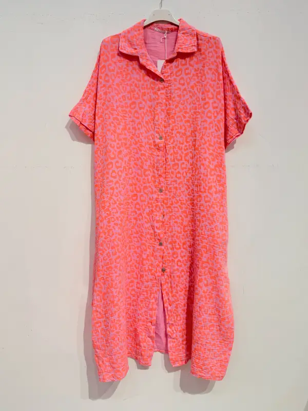 Bright Colored Leopard Print Button Down Dress ( | Merci.