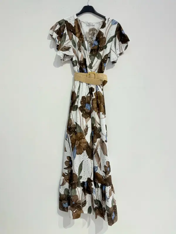 Cotton Eyelet Printed Dress w/ Belt | Merci.