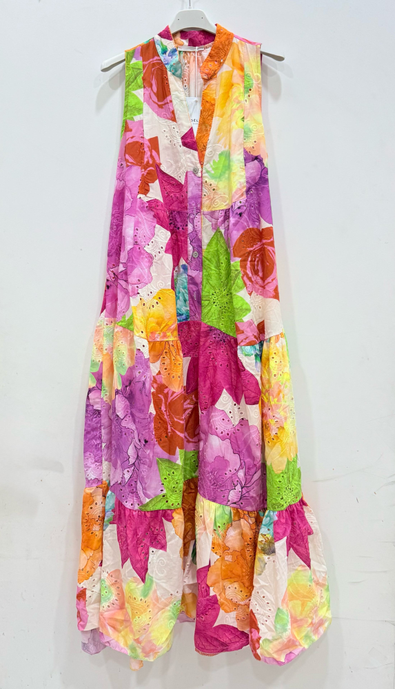 Long Eyelet Henley Printed Dress | Merci.