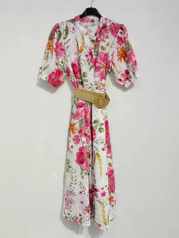 Cotton Eyelet Printed Dress w/ Belt | Merci.