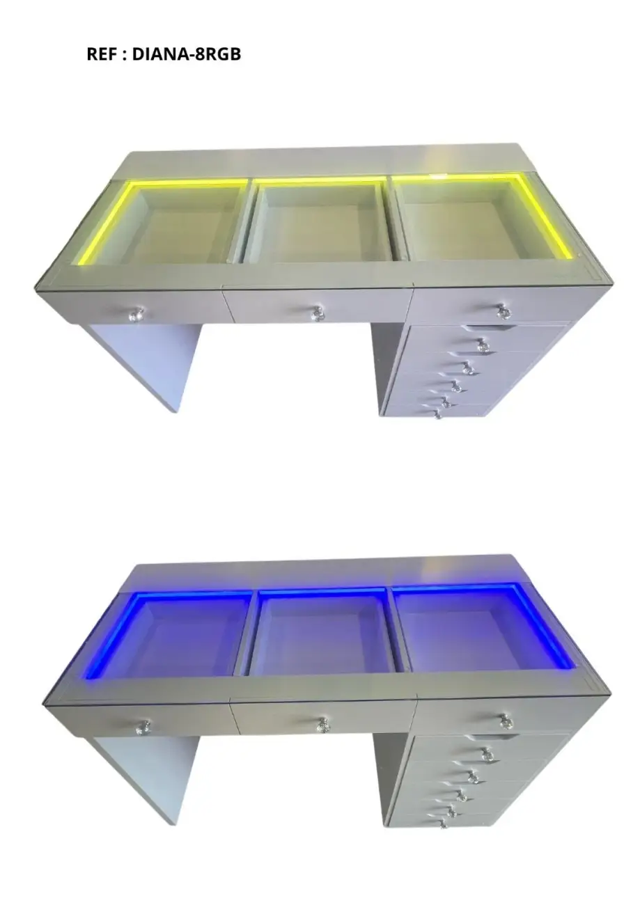Table RGB avec tiroir et en verre trempé 💠 | Eurostore