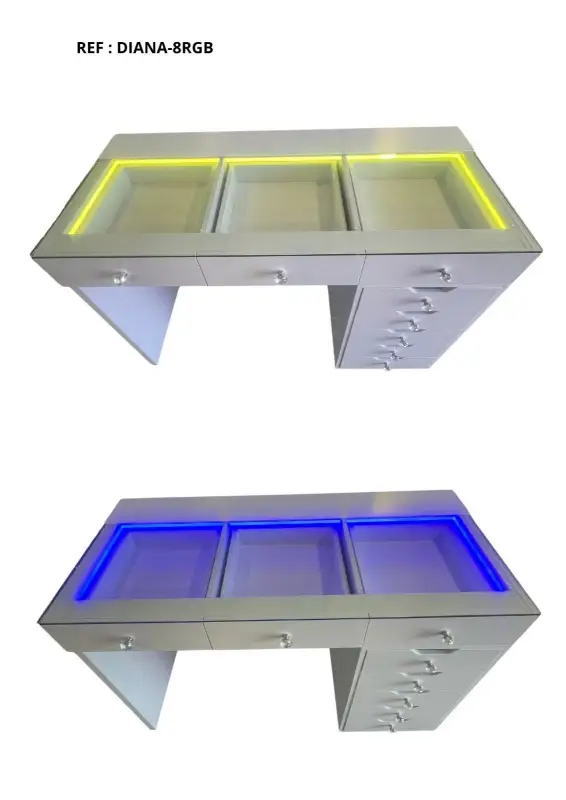 Table RGB avec tiroir et en verre trempé 💠 | Eurostore