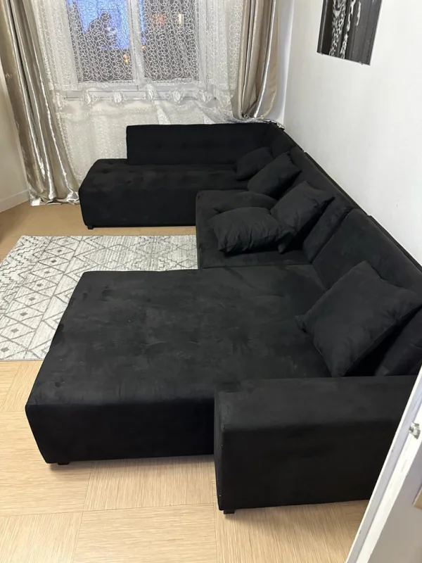 🛋 Canapé d’angle en U – Velours Noir Élegant ✨ | Eurostore