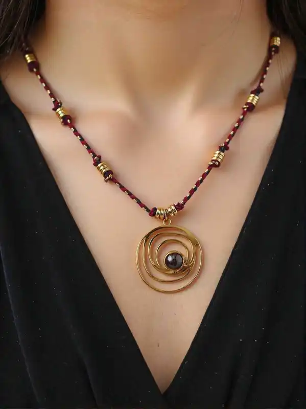 COLLIER CORDON ORNE DE PERLES ET PENDENTIF EN ACIER INOXYDABLE  | Bijoux fantaisie 