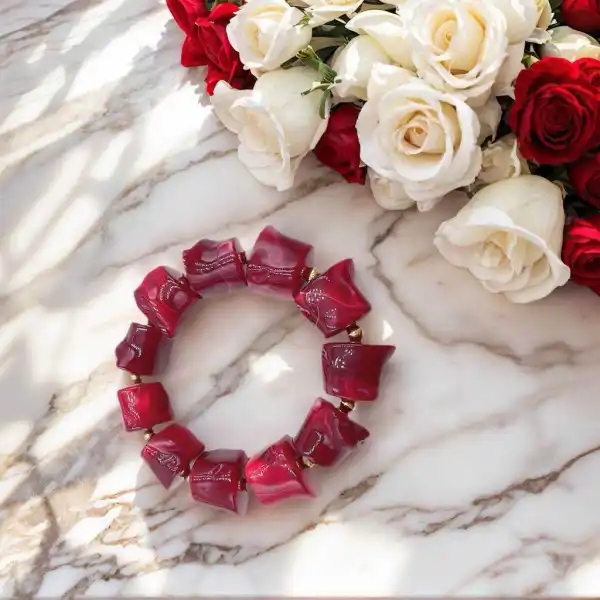 BRACELET ÉLASTIQUE EN ACRYLIQUE + PERLES EN ACIER INOXYDABLE  | Bijoux fantaisie en acier inoxydable