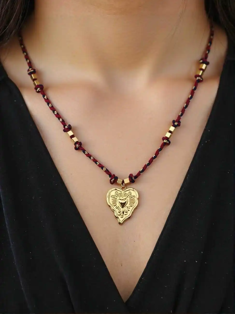 COLLIER CORDON ORNE DE CUBES ET PENDENTIF EN ACIER INOXYDABLE | Bijoux fantaisie 