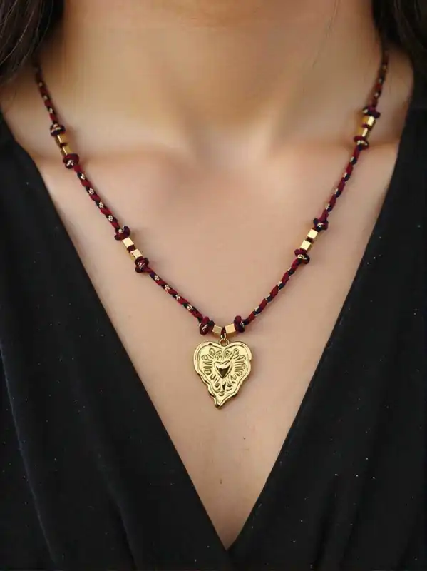 COLLIER CORDON ORNE DE CUBES ET PENDENTIF EN ACIER INOXYDABLE | Bijoux fantaisie 