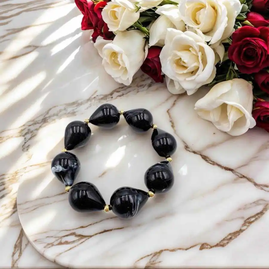 BRACELET ÉLASTIQUE EN ACRYLIQUE + ACIER | Bijoux fantaisie en acier inoxydable