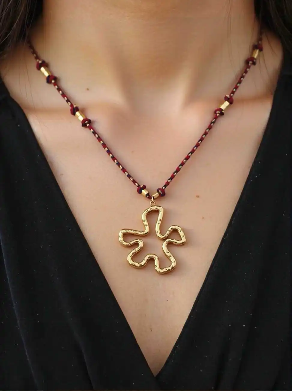 COLLIER CORDON ORNE DE CUBES ET PENDENTIF EN ACIER INOXYDABLE  | Bijoux fantaisie 