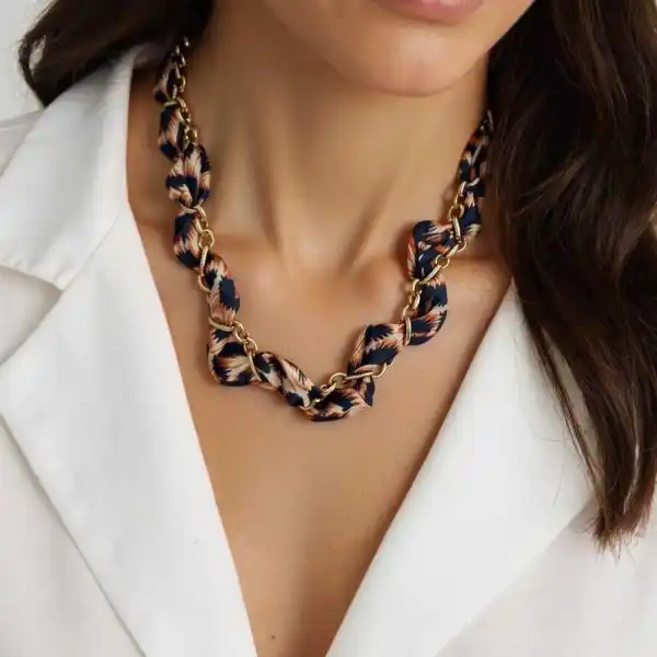 FOULARD LEOPARD ORNE D’UNE CHAINE EN ACIER INOXYDABLE  | Bijoux fantaisie en acier inoxydable