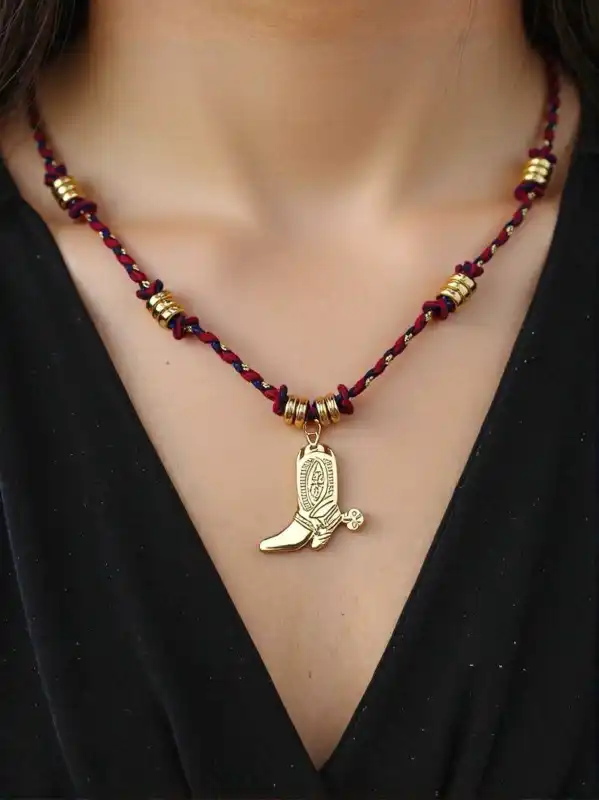 COLLIER CORDON ORNE DE PERLES ET PENDENTIF EN ACIER INOXYDABLE  | Bijoux fantaisie 