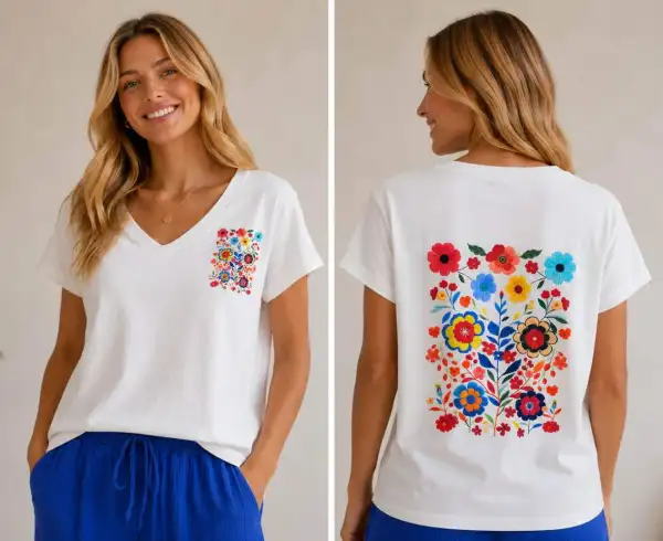 T-shirt col V avec imprimé fleurs  | Chez Florem