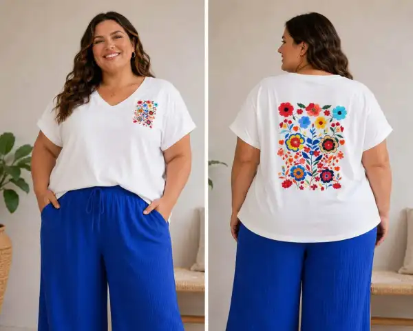 T-Shirt col V avec imprimé fleurs en grande taille | Chez Florem