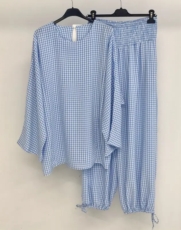 Ensemble Vichy Pantalon Large Resserre En Bas | Aaba